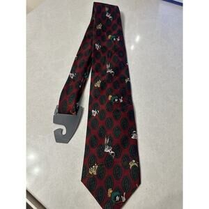Vintage Looney Tunes Mania 1993 tie Bugs Bunny, Tasmanian Devil Burgundy Red